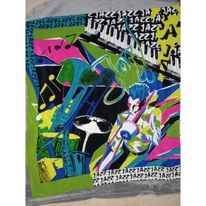 Vintage Silk Scarf Jazz Music Bold Bright 34x33 Unique Trombone Casca 80s